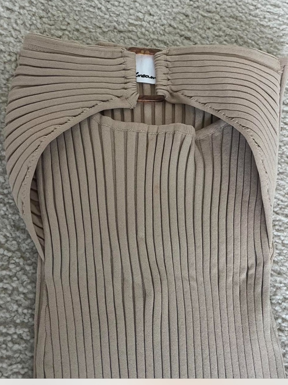 Ribbed Strapless Beige Dress
